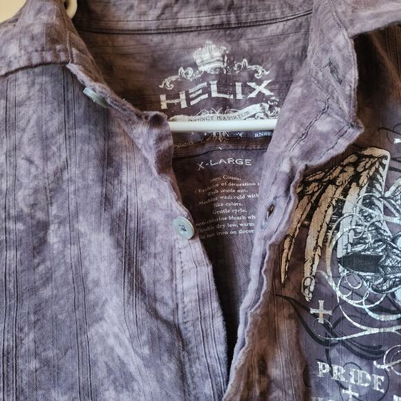 Helix Graphic Long Sleeve Button Up Shirt Mens Size XL Purple Cross Pride Honor - Picture 6 of 15